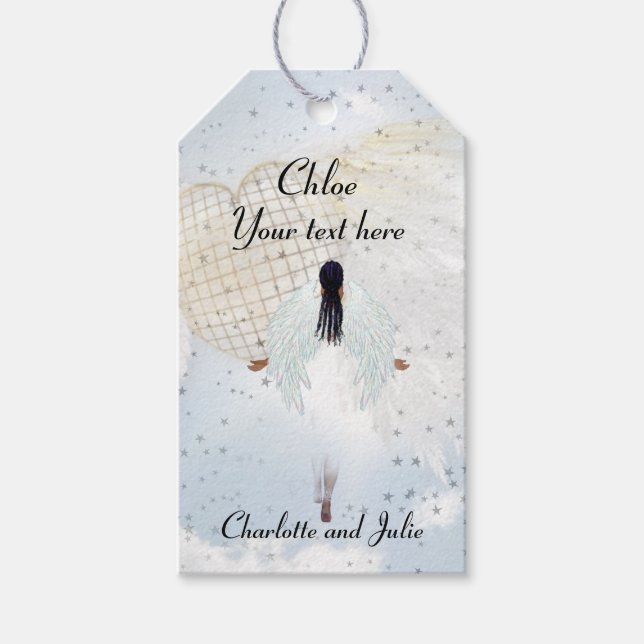 Angel på Guld Stars Gift Märkres Presentetikett (Framsidan)