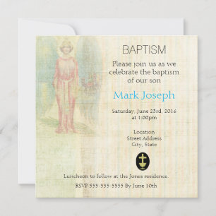 Angel på Vintage Struktur Baptismal Inbjudningar