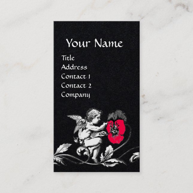 ANGEL-PAINERING AV EN ROSA FLOWER,MONOGRAM Svart P Visitkort (Framsida)