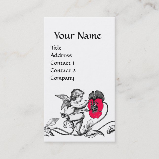 ANGEL PAINING A ROSA FLOWER MONOGRAM Black White Visitkort (Framsida)