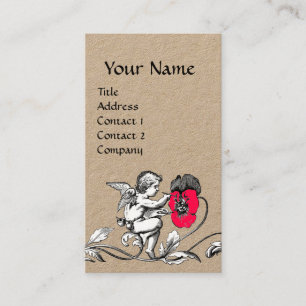 ANGEL PAINING A ROSA FLOWER,MONOGRAM Kraft Papper Visitkort