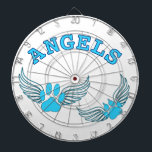 Angel Pet Tass i Blue Darttavla<br><div class="desc">Tass av en hund och en katt med vingar som änglar. Ursprunglig design i svart och blå.</div>