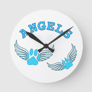 Angel Pet-Tassar i blått Rund Klocka