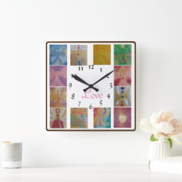 Angel Photo Collage Love Family Wanduhr Fyrkantig Klocka