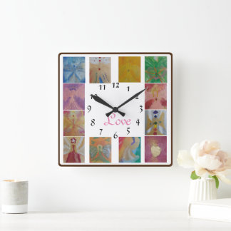 Angel Photo Collage Love Family Wanduhr Fyrkantig Klocka