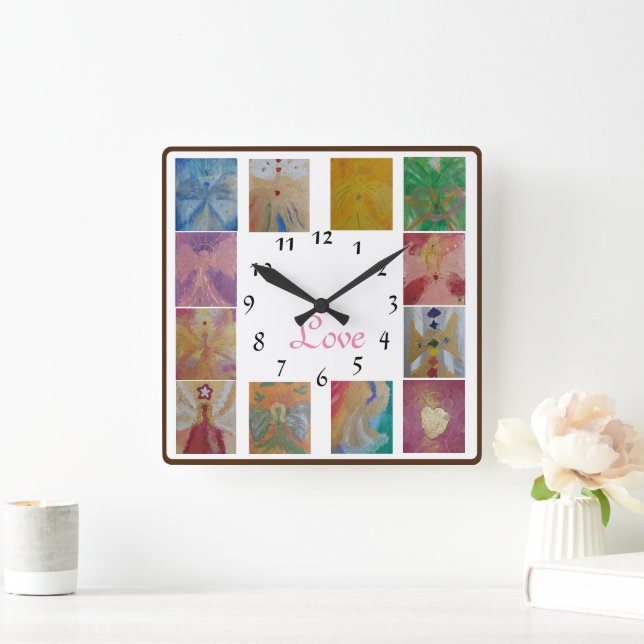 Angel Photo Collage Love Family Wanduhr Fyrkantig Klocka (Hem)
