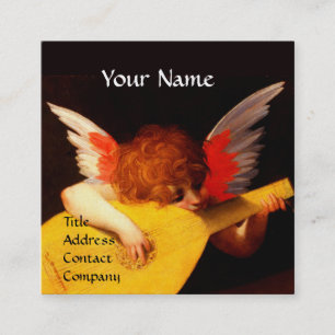 ANGEL PLAYING LUTE Music Skapar Cherub Monogram Fyrkantigt Visitkort