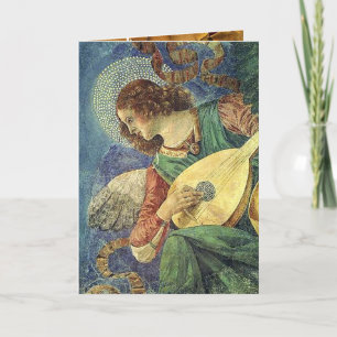 ANGEL PLAYING LUTE, Parchment Helgkort