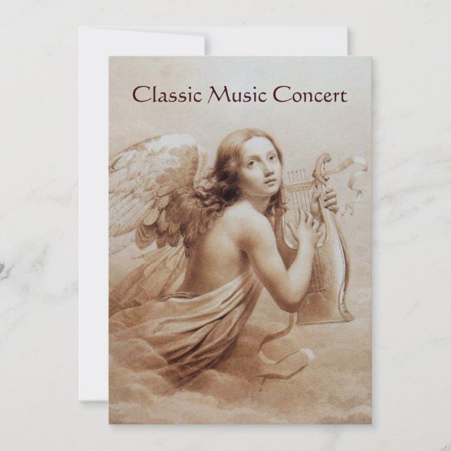 ANGEL PLAYING LYRA ÖVER KLOPPERNA,champagne Inbjudningar (Framsida)
