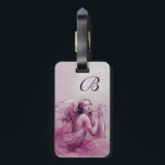 ANGEL PLAYING LYRA ÖVER NEDLÄGGNINGENS Rosa Bagagebricka<br><div class="desc">Elegantens utformning med vibrerande 3D-rosa lila amethyst-gem-sten. Konstgjord och klassisk vattenfärgsmålning i vit rosa färg,  som har omarbetats från 1800-talets italienska bra art.</div>