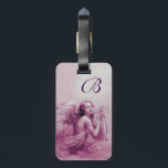 ANGEL PLAYING LYRA ÖVER NEDLÄGGNINGENS Rosa Bagagebricka<br><div class="desc">Elegantens utformning med vibrerande 3D-rosa lila amethyst-gem-sten. Konstgjord och klassisk vattenfärgsmålning i vit rosa färg,  som har omarbetats från 1800-talets italienska bra art.</div>