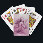 ANGEL PLAYING LYRA ÖVER NEDLÄGGNINGENS rosa Casinokort<br><div class="desc">Konstgjord och klassisk vattenfärgsmålning i vit antika rosa fuchsia färg,  omformad från 1800-talets italienska bra art</div>