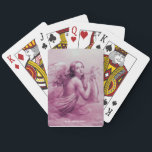 ANGEL PLAYING LYRA ÖVER NEDLÄGGNINGENS rosa Casinokort<br><div class="desc">Konstgjord och klassisk vattenfärgsmålning i vit antika rosa fuchsia färg,  omformad från 1800-talets italienska bra art</div>