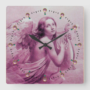 ANGEL PLAYING LYRA ÖVER NEDLÄGGNINGENS Rosa Fyrkantig Klocka