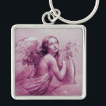 ANGEL PLAYING LYRA ÖVER NEDLÄGGNINGENS rosa Fyrkantig Silverfärgad Nyckelring<br><div class="desc">Konstgjord och klassisk vattenfärgsmålning i vit rosa lila färg,  omformad från 1800-talets italienska bra art</div>