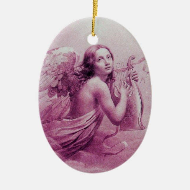 ANGEL PLAYING LYRA ÖVER NEDLÄGGNINGENS rosa Julgransprydnad Keramik (Framsidan)