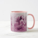 ANGEL PLAYING LYRA ÖVER NEDLÄGGNINGENS rosa Mugg<br><div class="desc">Konstgjord och klassisk vattenfärgsmålning i vit rosa lila fuchsia färg,  omformad från 1800-talets italienska bra art</div>