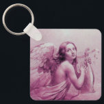 ANGEL PLAYING LYRA ÖVER NEDLÄGGNINGENS rosa Nyckelring<br><div class="desc">Konstgjord och klassisk vattenfärgsmålning i vit rosa lila färg,  omformad från 1800-talets italienska bra art</div>