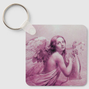 ANGEL PLAYING LYRA ÖVER NEDLÄGGNINGENS rosa Nyckelring