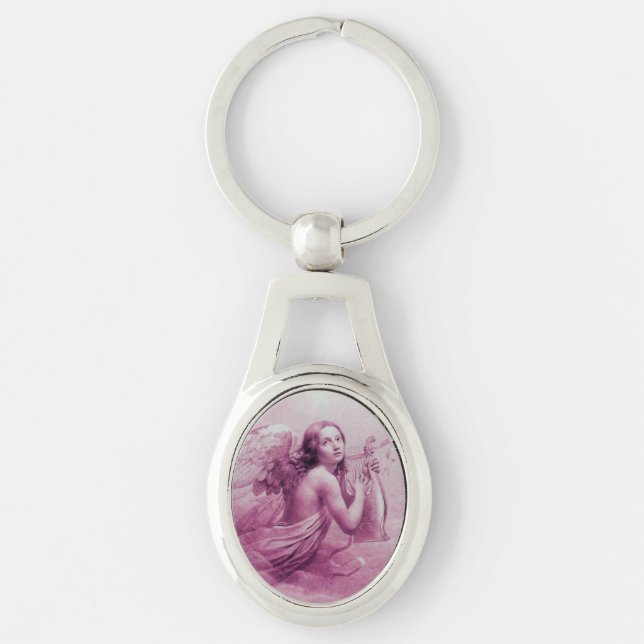 ANGEL PLAYING LYRA ÖVER NEDLÄGGNINGENS rosa Ovalt Silverfärgad Nyckelring (Framsidan)
