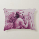 ANGEL PLAYING LYRA ÖVER NEDLÄGGNINGENS rosa Prydnadskudde<br><div class="desc">Konstgjord och klassisk vattenfärgsmålning i vit sepia, brunt färg,  omformad från 1800-talets italienska bra art</div>
