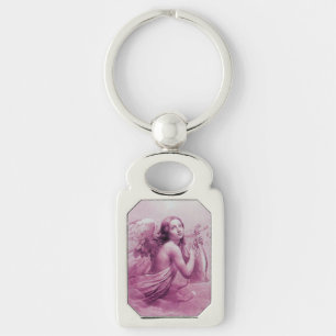 ANGEL PLAYING LYRA ÖVER NEDLÄGGNINGENS rosa Rektangulärt Silverfärgad Nyckelring