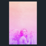 ANGEL PLAYING LYRA ÖVER Rosa Blue Brevpapper<br><div class="desc">Konstgjord och klassisk vattenfärgsmålning i vit sepia, brunt färg,  omformad från 1800-talets italienska bra art</div>