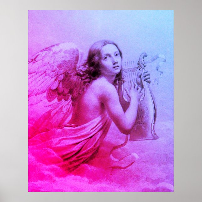 ANGEL PLAYING LYRA ÖVER Rosa Blue Poster (Framsidan)