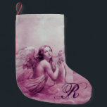 ANGEL PLAYING LYRA ÖVER Rosa Monogram ÖVER NEDLÄGG Liten Julstrumpa<br><div class="desc">Konstgjord och klassisk vattenfärgsmålning i rosa lila vit färg,  omformad från 1800-talets italienska bra</div>