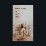 ANGEL PLAYING LYRA ÖVER STÄNGNINGARNA Monogram Gul Visitkort<br><div class="desc">Elegant-,  konstnärlig och klassisk vattenfärgsmålning i vit sepia, brunt färg,  omformad från 18:e århundradets italienska bra art .Guld Metallic papper version.</div>