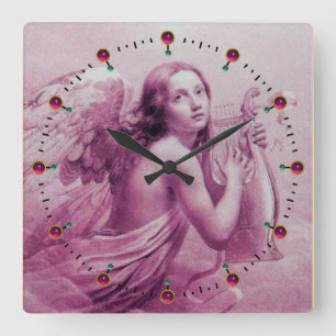 ANGEL PLAYRA LYRA ÖVER Rosa Fuchsia CLOUDS Fyrkantig Klocka