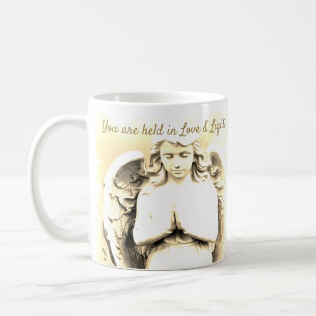 Angel Praying Golden Light Kärlek Quote Gift Kaffemugg (Vänster)