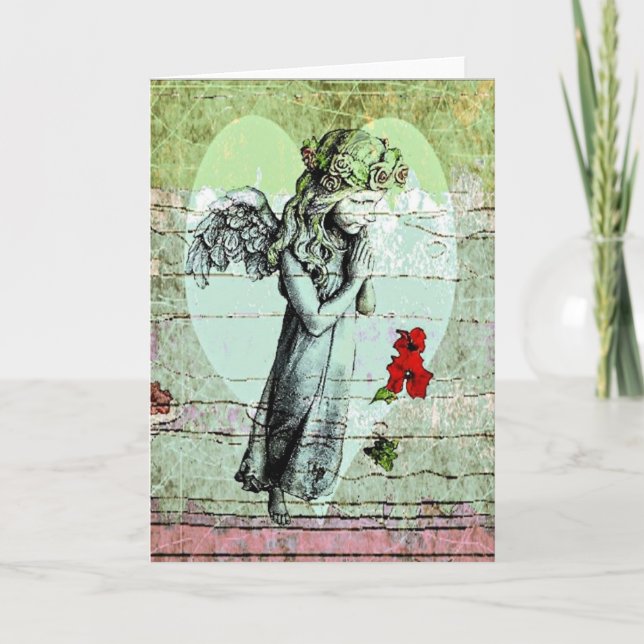 Angel Praying Greeting Card med hjärta Kort (Framsida)