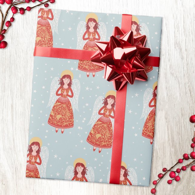 Angel Presentpapper (Angel in a red dress pattern gift wrapping paper roll)