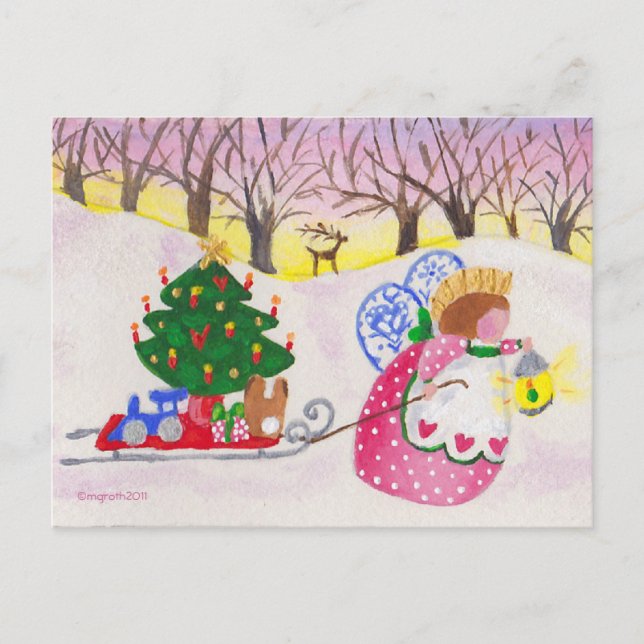 Angel Pulling Sled vykort (Framsida)