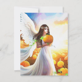 Angel Pumpkin Vingar Autumn BeSnyval Fantasy Art Vykort