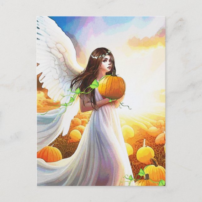 Angel Pumpkin Vingar Autumn BeSnyval Fantasy Art Vykort (Framsida)