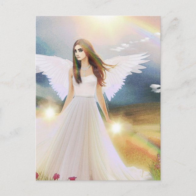 Angel Rainbow Light Hope Vingar Flowers Fantasy Ar Vykort (Framsida)