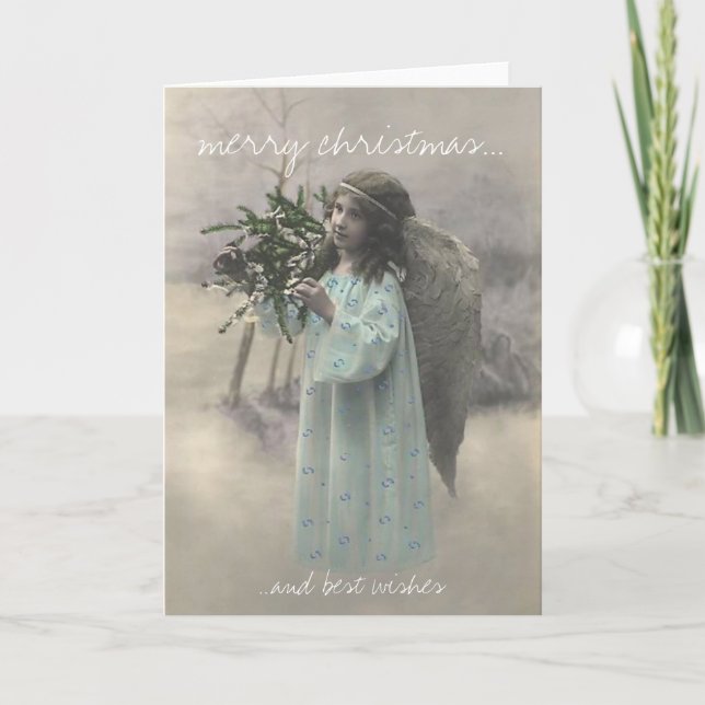 Angel retro christmas greeting card helgkort (Framsida)