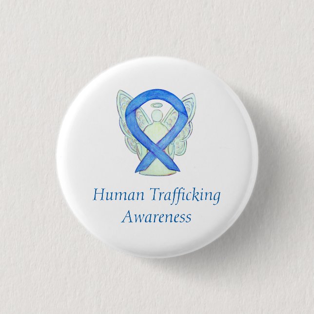 Angel Ribbon Pin - medvetenhet om människohandel Knapp (Framsida)