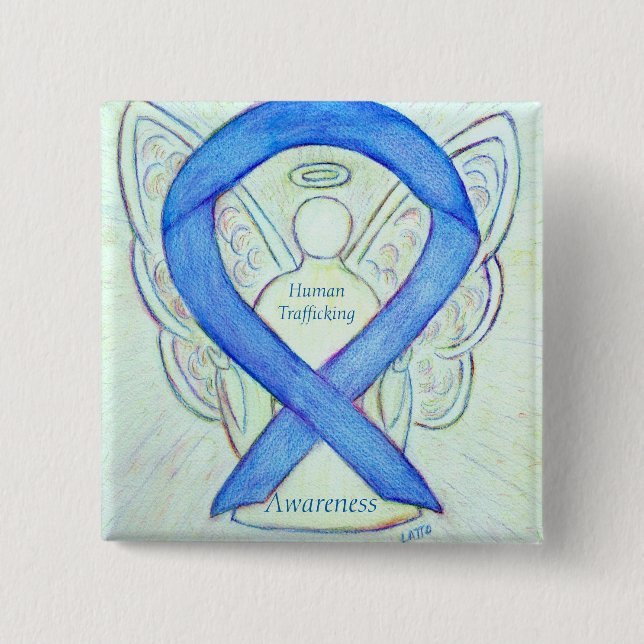 Angel Ribbon Pin - medvetenhet om människohandel Knapp (Framsida)