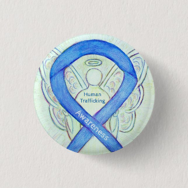 Angel Ribbon Pin - medvetenhet om människohandel Knapp (Framsida)