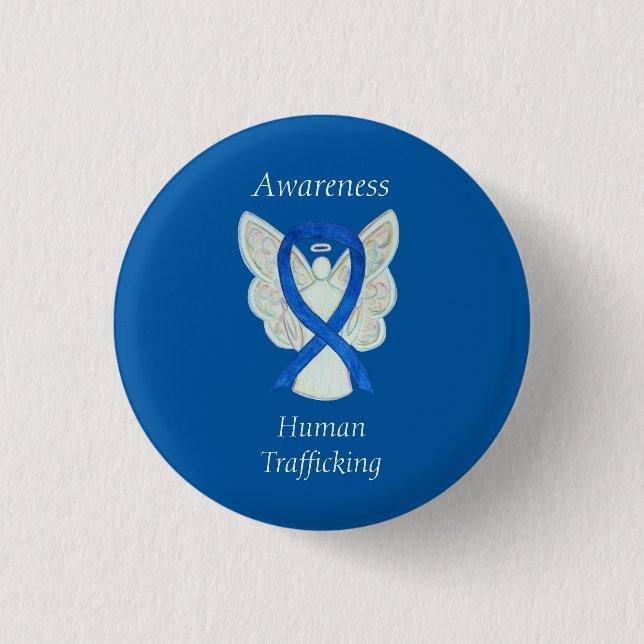Angel Ribbon Pin - medvetenhet om människohandel Knapp (Framsida)
