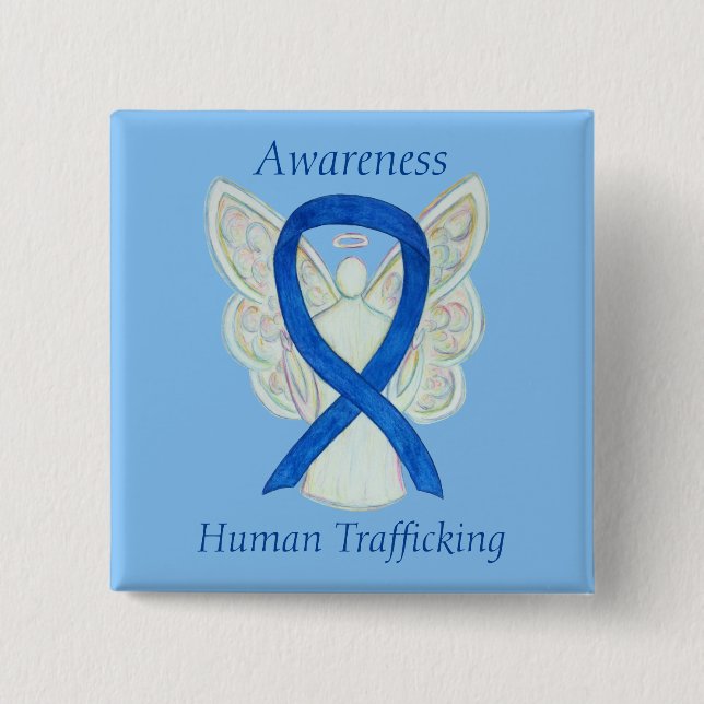 Angel Ribbon Pin - medvetenhet om människohandel Knapp (Framsida)