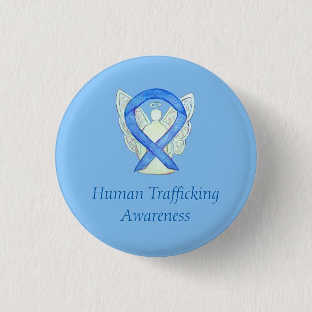 Angel Ribbon Pin - medvetenhet om människohandel Knapp (Framsida)