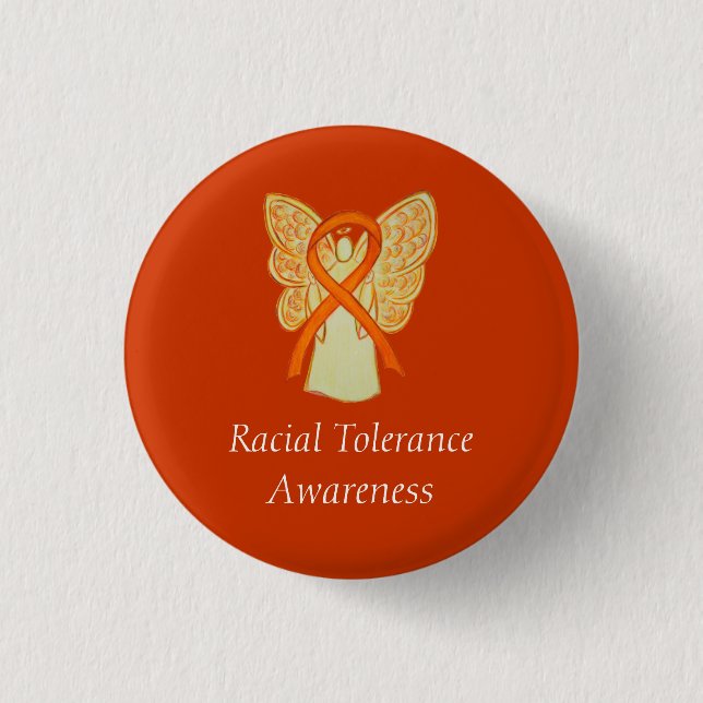 Angel Ribbon Pin - Orange för ökad medvetenhet om  Knapp (Framsida)
