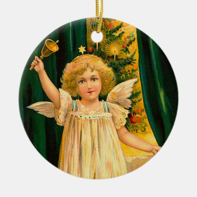 Angel ringing the bell for Christmas time Julgransprydnad Keramik (Framsidan)