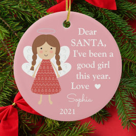 Angel Santa I har varit Bra Girl Girl Photo Julgransprydnad Keramik