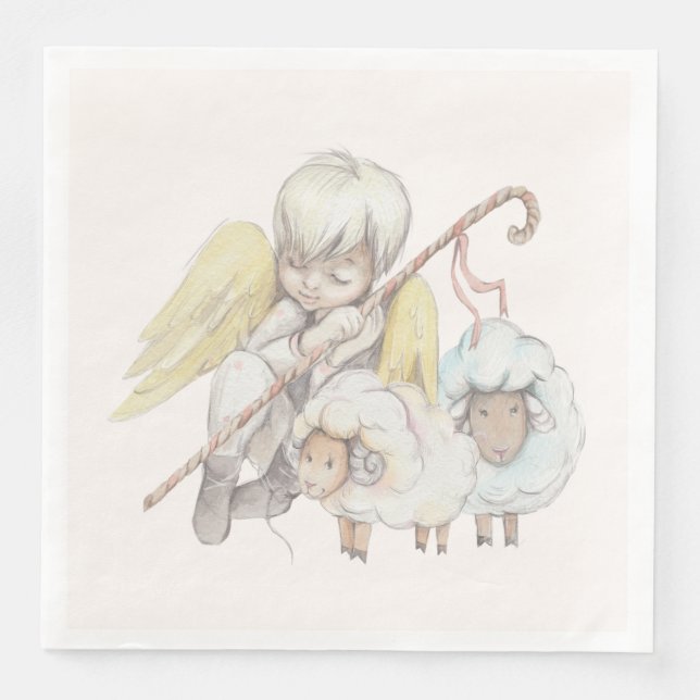 Angel Shepherd med Lambs Pastoral Pappersservett (Framsida)
