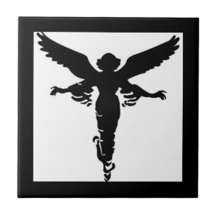 Angel Silhouette på den vita keramiska plattan Kakelplatta